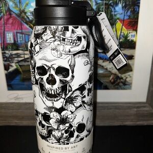 Black and White Floral Skull Art HYDRAPEAK Water  Bottle